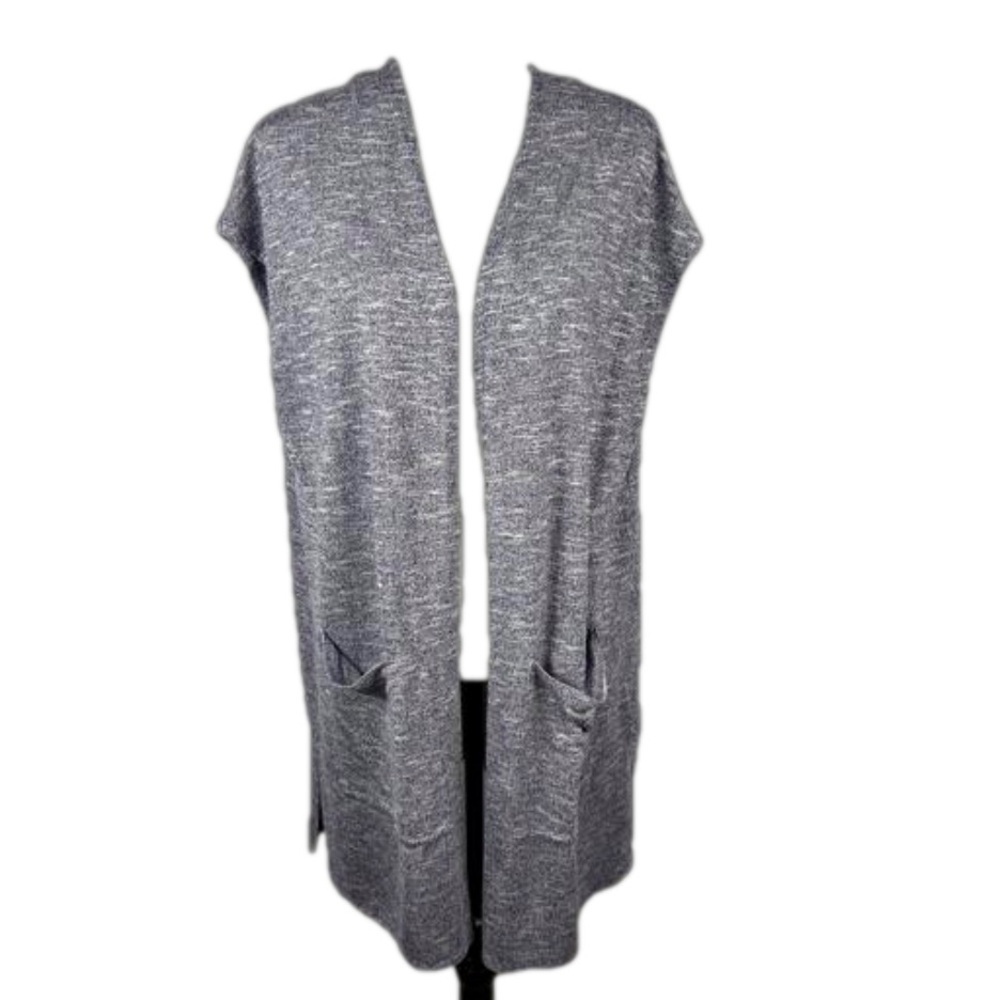 Roots Boho Heathered Purple Longline Open Front Cardigan Vest Medium